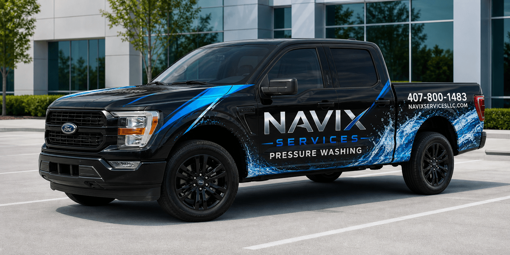 Navix Services pressure washing truck wrap